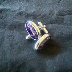 Cuff Links with Blue Glass and Gold Tone